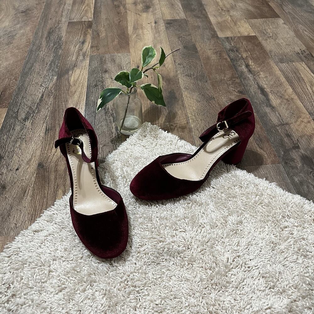 Sam Edelman Burgundy Velvet Ankle-Strap Heels